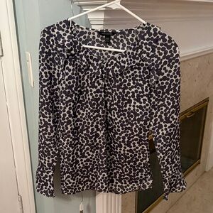 Banana Republic Charcoal Grey and White Polka Dot Blouse